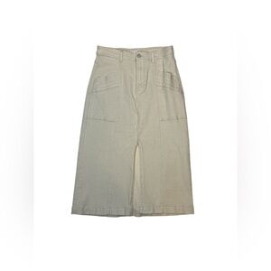 Habitual Beige Metallic Denim Maxi Skirt Women’s 4/27 Utility Pockets Front Slit